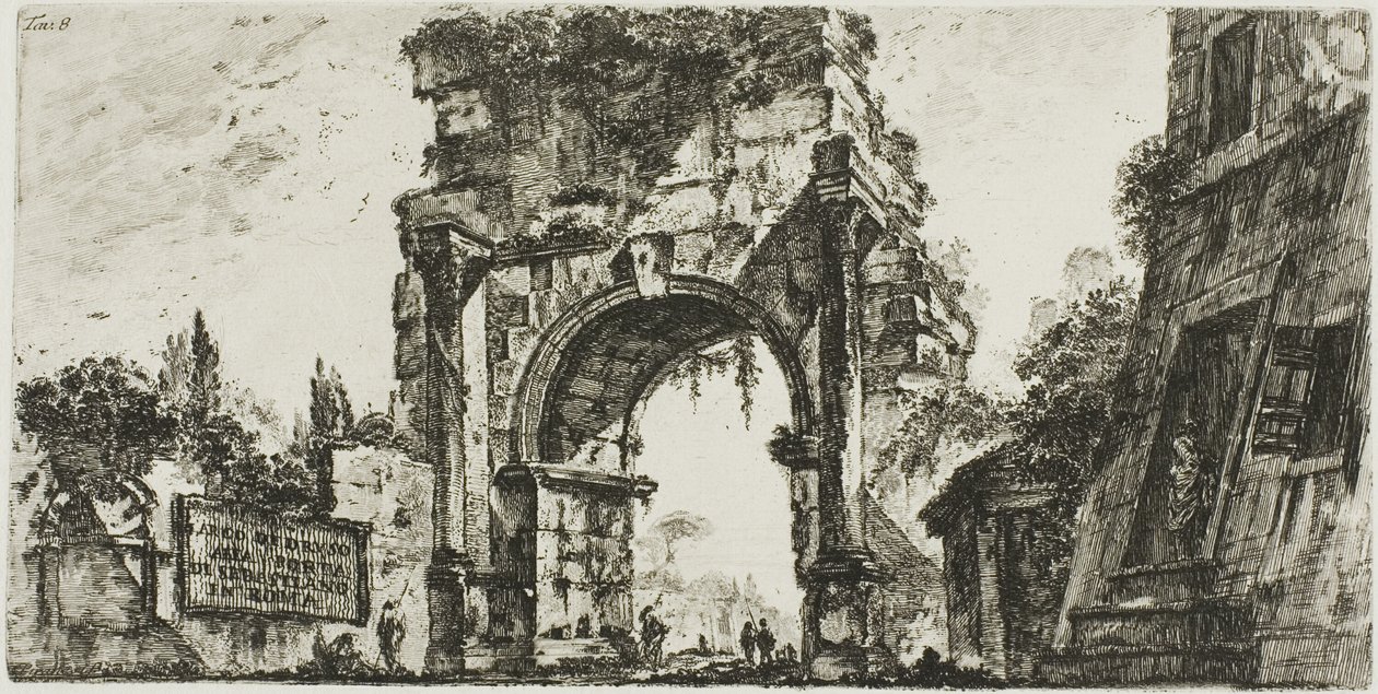 Drususbuen ved Porta S. Sebastiano i Roma, plate 8 fra Some Views of Triumphal Arches and other monuments av Giovanni Battista Piranesi