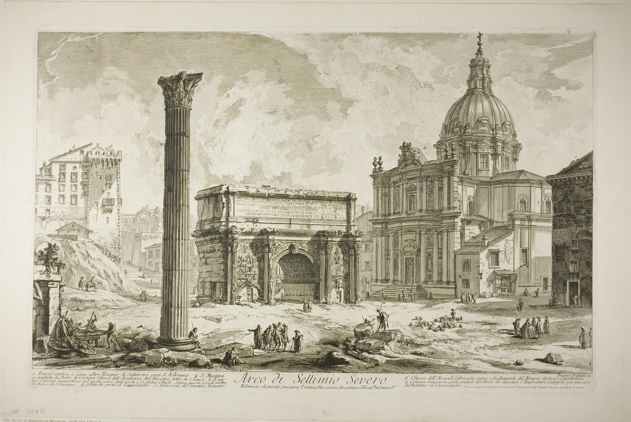 Buen til Septimius Severus som passerte den gamle hellige vei, og brakte seierherrer til Capitol, fra utsikt over Roma av Giovanni Battista Piranesi