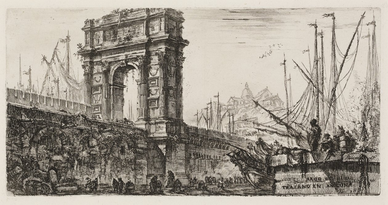 Trajans bue i Ancona, plate 28 fra noen utsikter over triumfbuer og andre monumenter av Giovanni Battista Piranesi