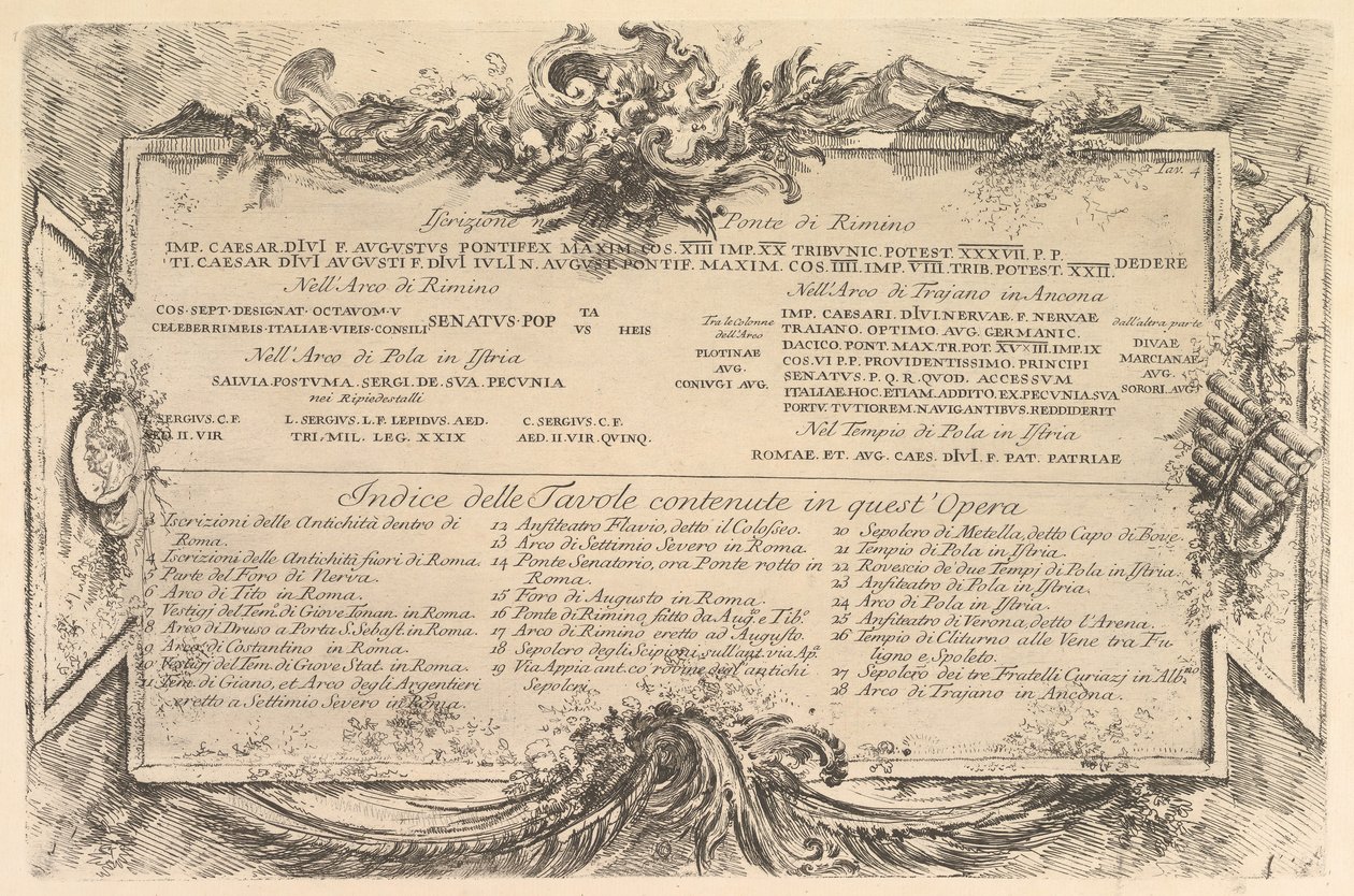 Begynnende inskripsjon på siden av R ..., ca. 1748. av Giovanni Battista Piranesi