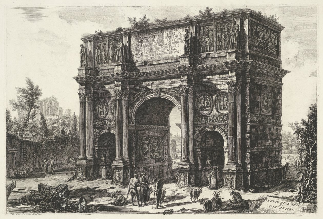 Boog van Constantijn i Roma Utsikt over Konstantinbuen (tittel på objekt) Gezichten op Roma (serietittel) Utsikt over Roma designet og gravert av Giambattista Piranesi-arkitekten Ve (nez) iano (serietittel) av Giovanni Battista Piranesi