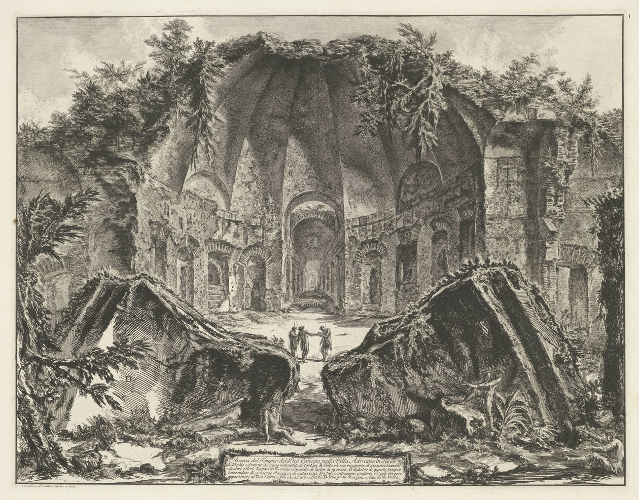 Canopus i de Villa Adriana t og Tivoli Rester av Guds tempel Canopus i Villa Adriana i Tivoli (tittel på objekt) Gezichten op Roma (serietittel) Utsikt over Roma designet og gravert av Giambattista Piranesi-arkitekten Ve (nez) iano (serietittel) av Giovanni Battista Piranesi