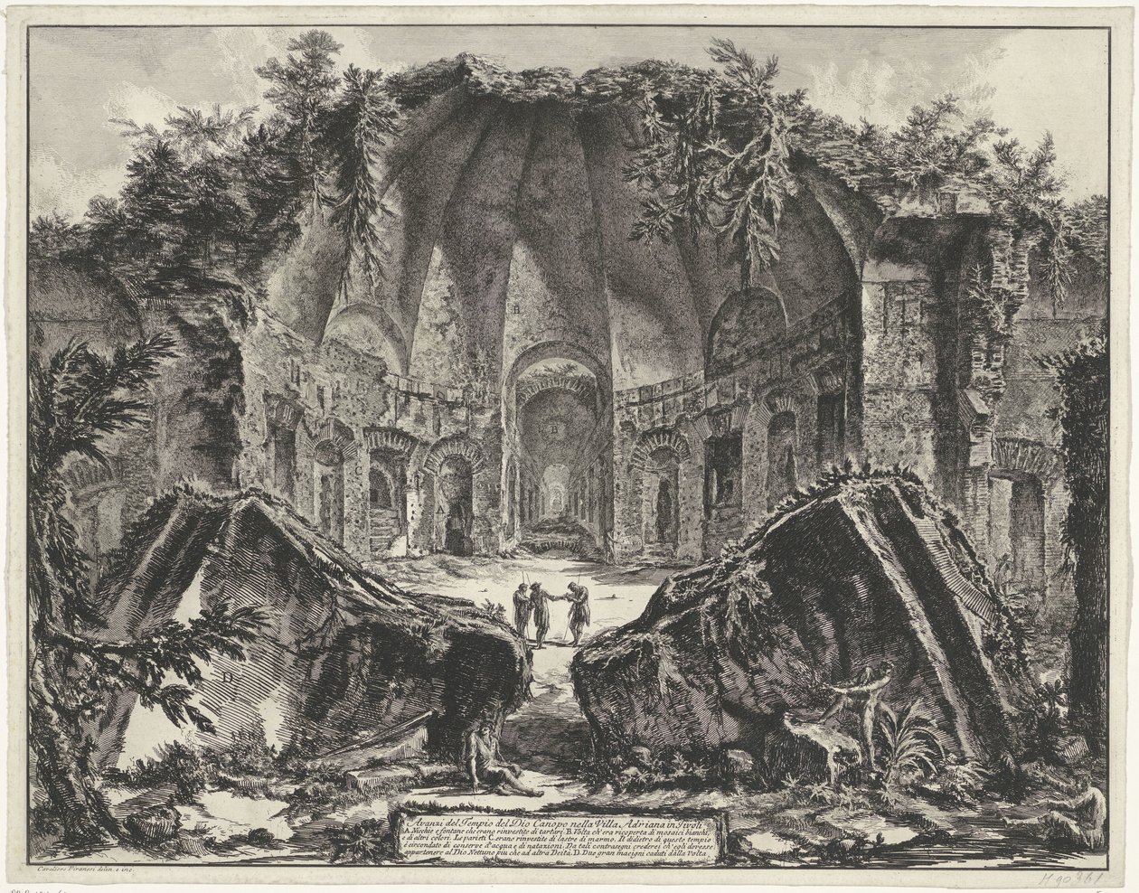 Canopus i de Villa Adriana t og Tivoli Rester av Guds tempel Canopus i Villa Adriana i Tivoli (tittel på objekt) Gezichten op Roma (serietittel) Utsikt over Roma designet og gravert av Giambattista Piranesi-arkitekten Ve (nez) iano (serietittel) av Giovanni Battista Piranesi