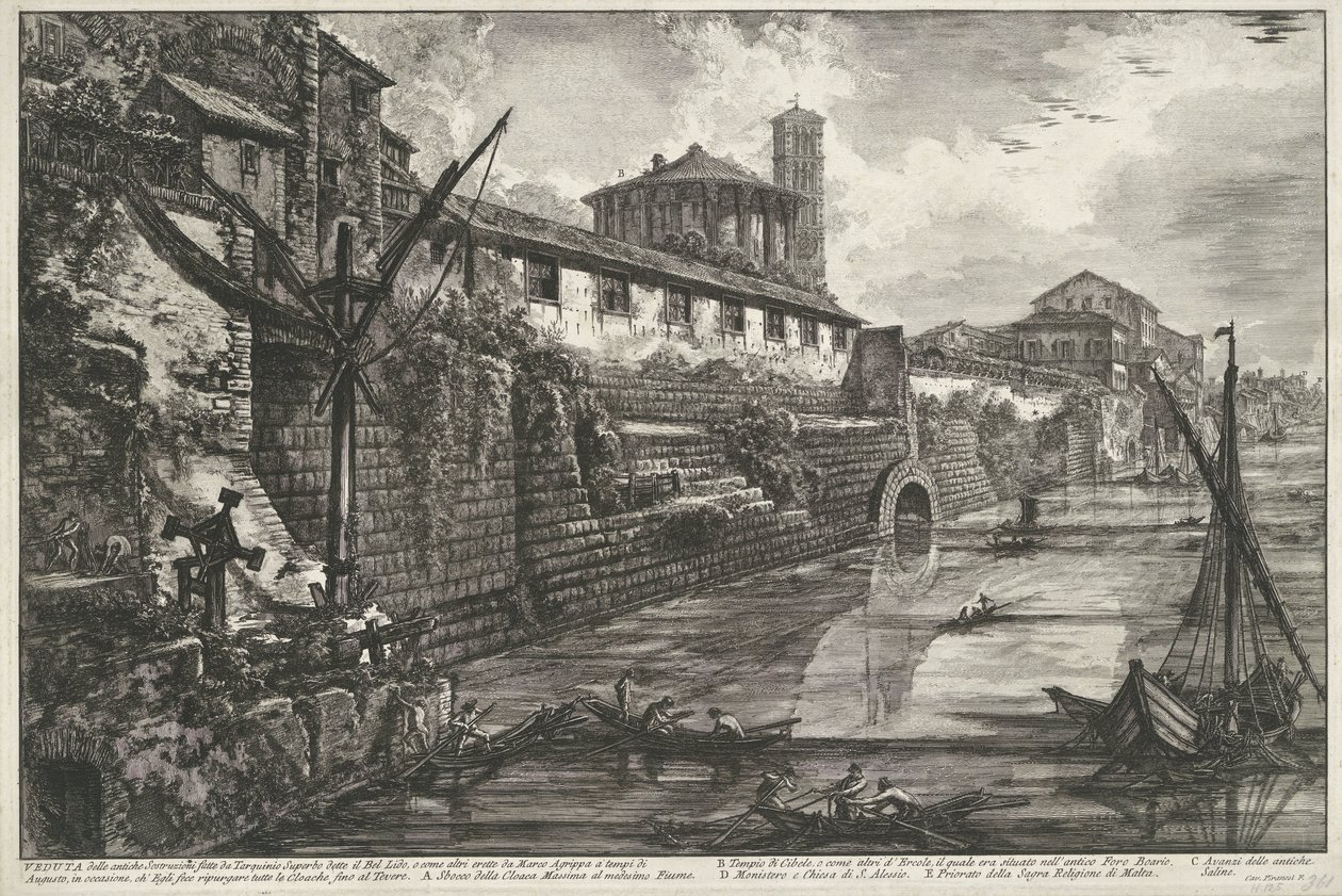 Cloaca Maxima te Roma Utsikt over den gamle Sostrizioni laget av Tarquinio Superbo kalt Bel Lid (...) (tittel på objekt) Gezichten op Roma (serietittel) Utsikt over Roma designet og gravert av Giambattista Piranesi-arkitekten Ve (nez) iano (serietittel) av Giovanni Battista Piranesi