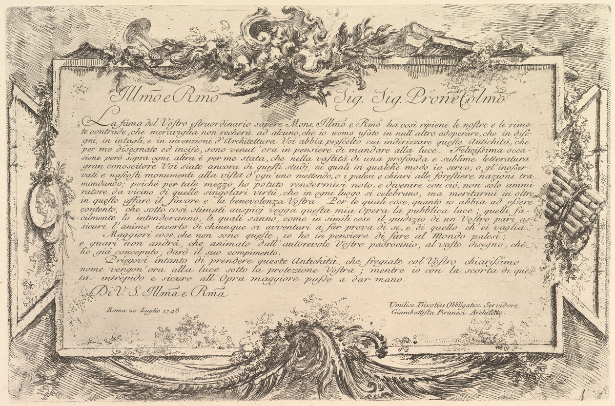 Dedikasjon til Giovanni Bottari Dedikasjon til Bottari, ca. 1748. av Giovanni Battista Piranesi