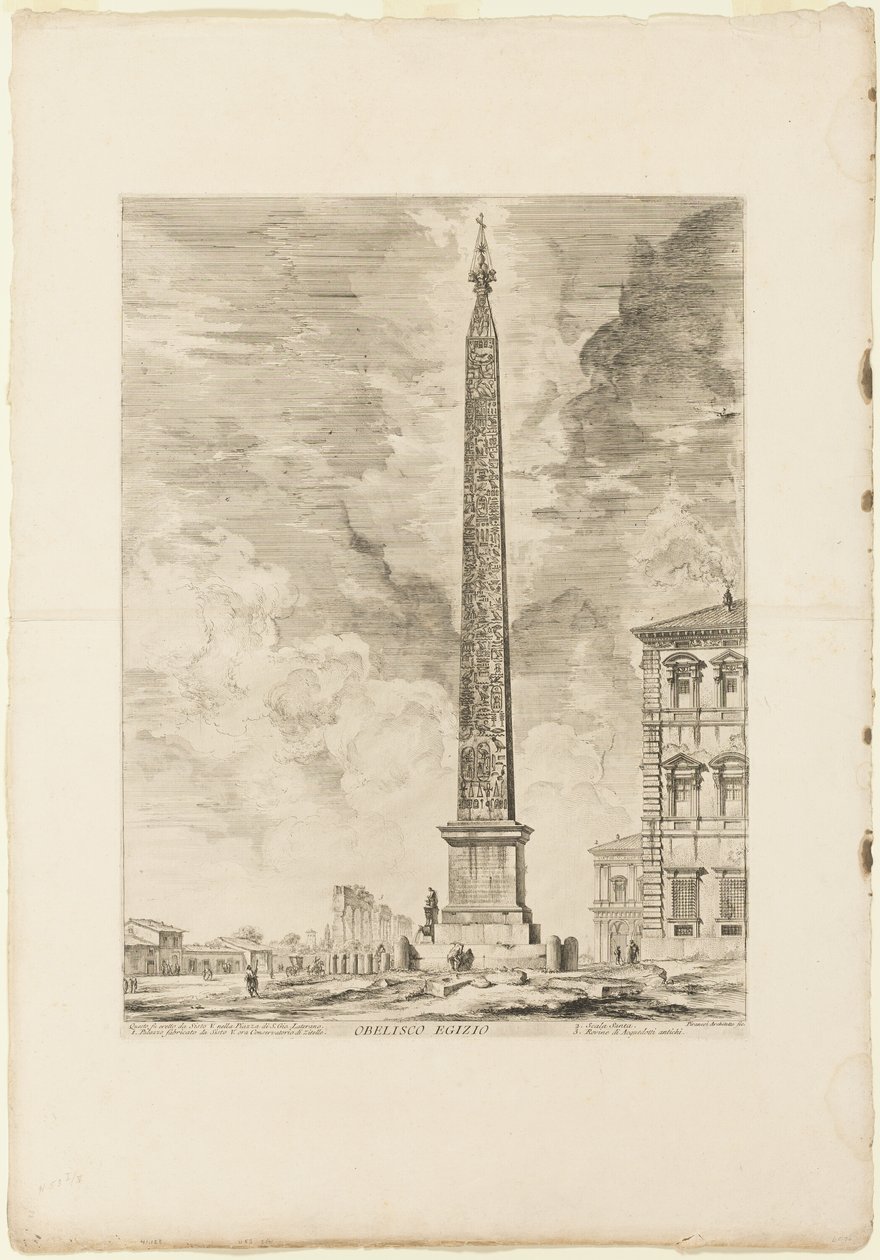 egyptisk obelisk. Dette ble reist av pave Sixtus V på Piazza of St. John Lateran, fra Views of Roma av Giovanni Battista Piranesi