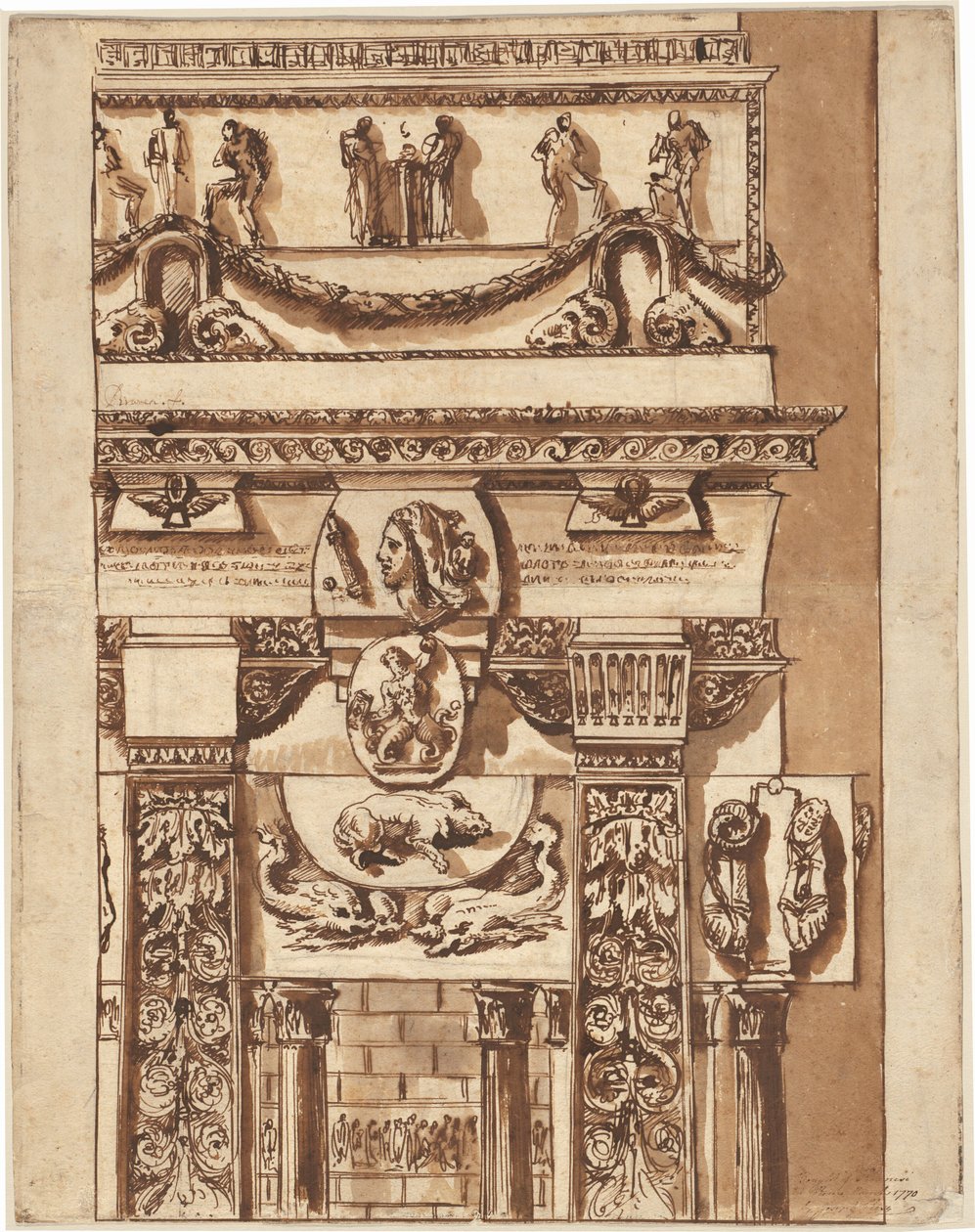 Fantasi om en fasade med bisarre ornamenter av Giovanni Battista Piranesi