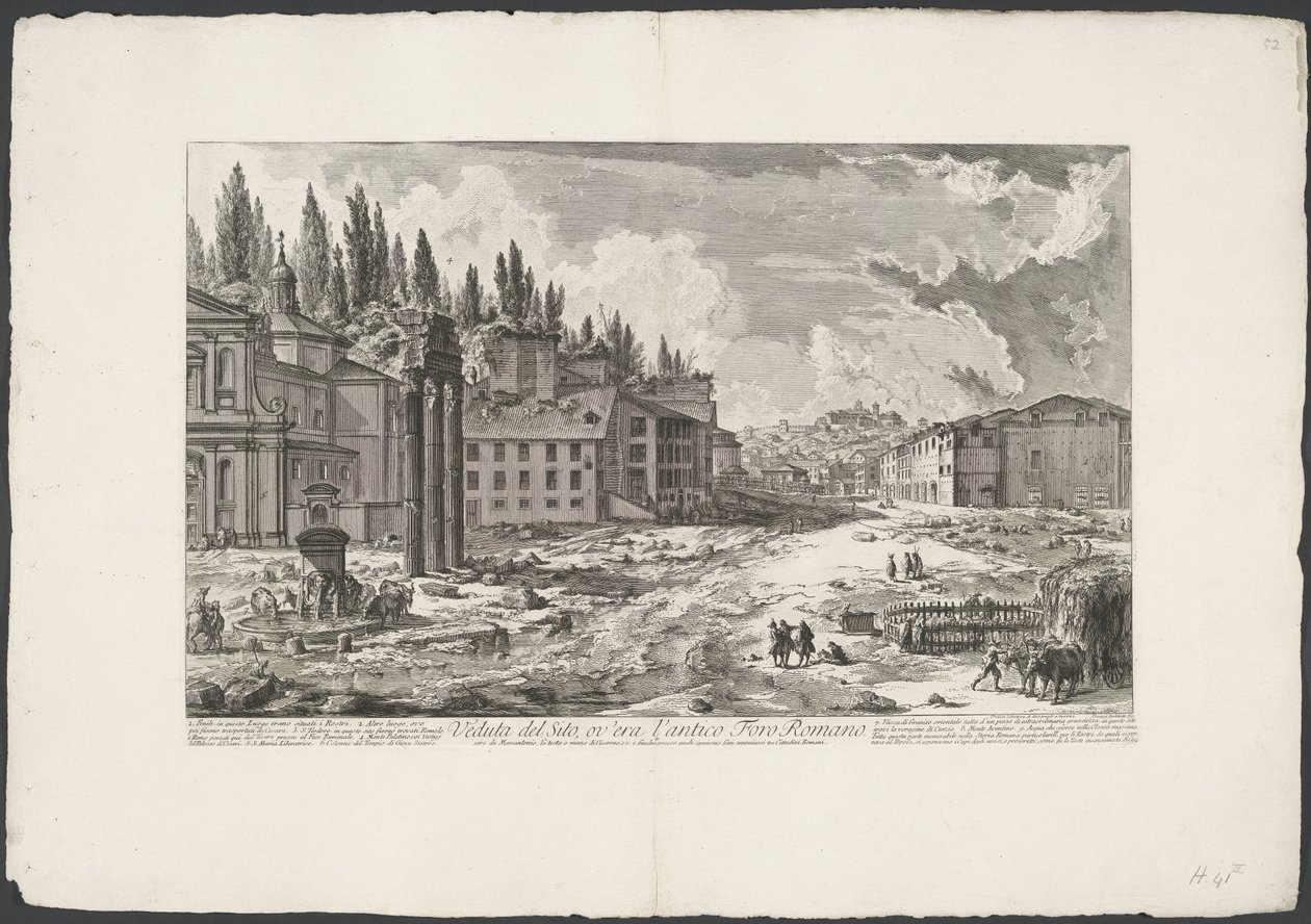 Forum Romanum met de Tempel van Jupiter Stator te Roma Utsikt over stedet, hvor var det gamle Forum Romanum (tittel på objekt) Gezichten op Roma (serietittel) Utsikt over Roma tegnet og gravert av Giambattista Piranesi-arkitekten Ve(nez)iano (serie tittel) av Giovanni Battista Piranesi