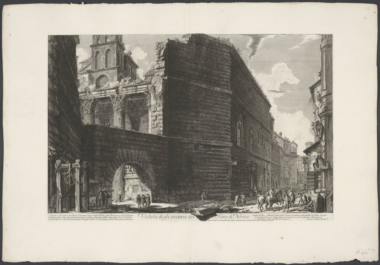 Forum av Augustus te Roma Utsikt over restene av Forum of Nerva (tittel på objekt) Gezichten op Roma (serietittel) Utsikt over Roma designet og gravert av Giambattista Piranesi-arkitekten Ve (nez) iano (serietittel) av Giovanni Battista Piranesi