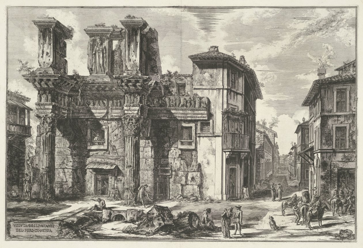 Forum van Nerva te Roma Utsikt over restene av Forum of Nerva (tittel på objekt) Gezichten op Roma (serietittel) Utsikt over Roma designet og gravert av Giambattista Piranesi-arkitekten Ve (nez) iano (serietittel) av Giovanni Battista Piranesi