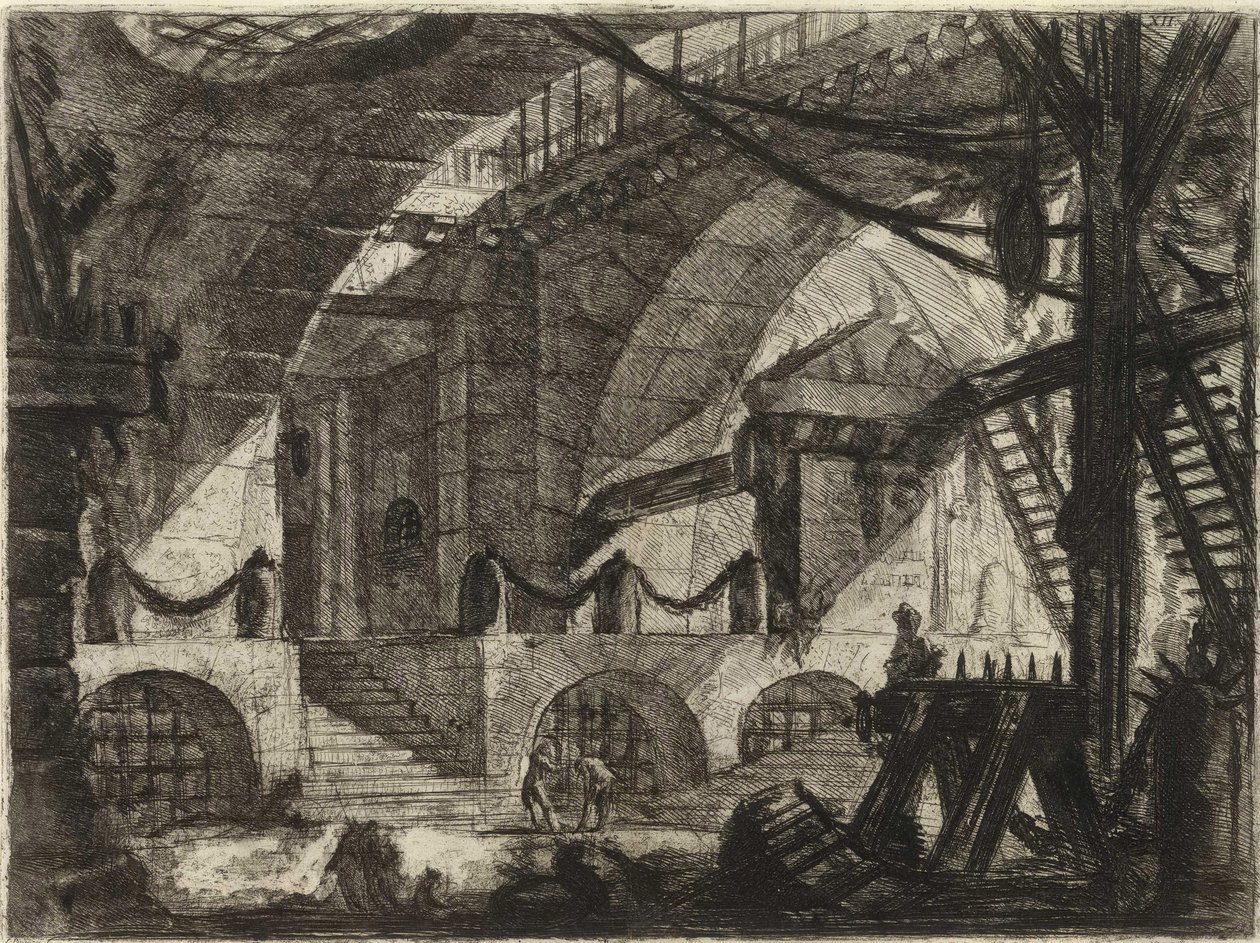 Fra serien The Imaginary Prisons (The Prisons of Invention) av Piranesi, Giovanni Battista (1720-1778). Kobberstikk, ca 1761, privat samling av Giovanni Battista Piranesi