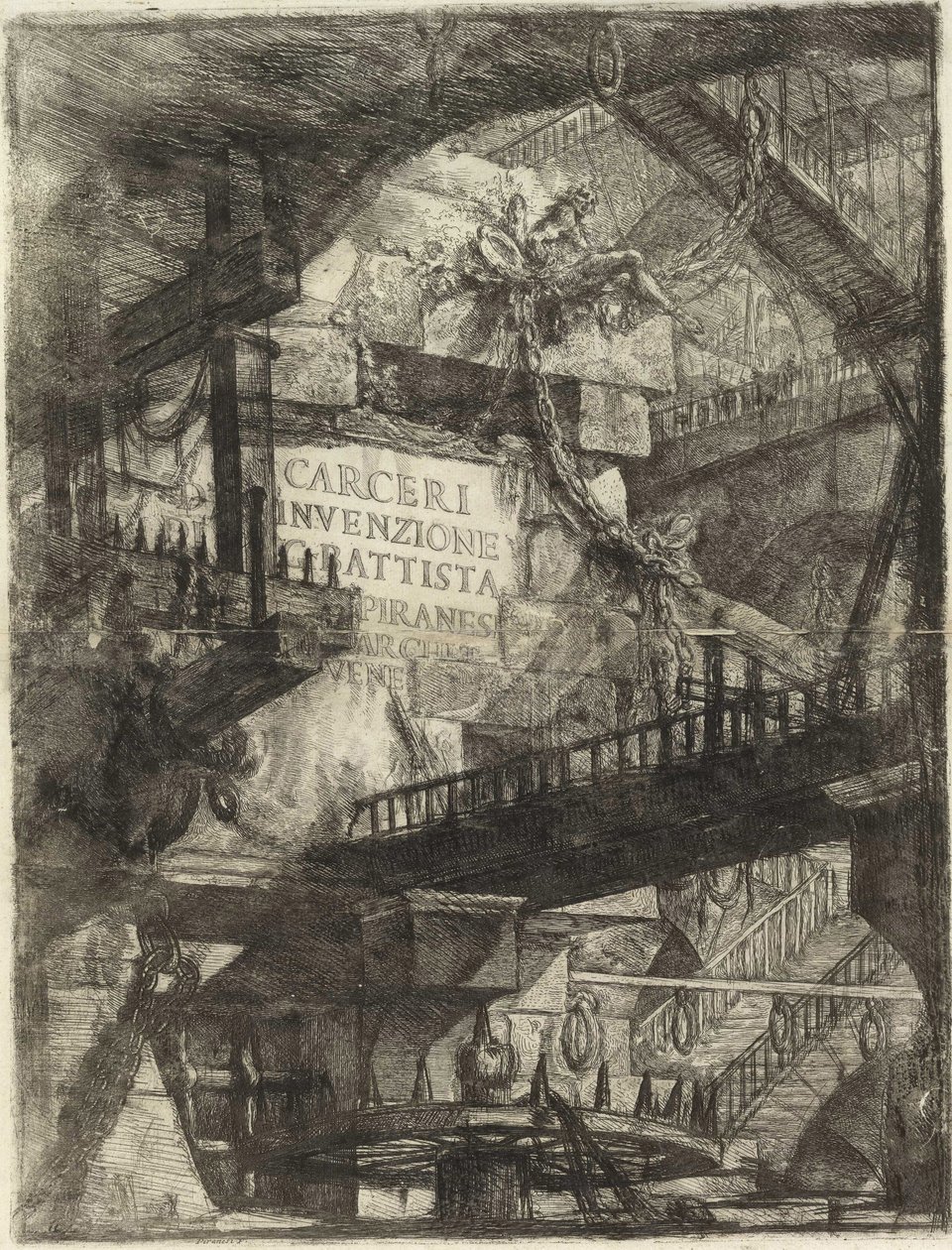 Fra serien The Imaginary Prisons (The Prisons of Invention) av Piranesi, Giovanni Battista (1720-1778). Kobberstikk, ca 1761, privat samling av Giovanni Battista Piranesi