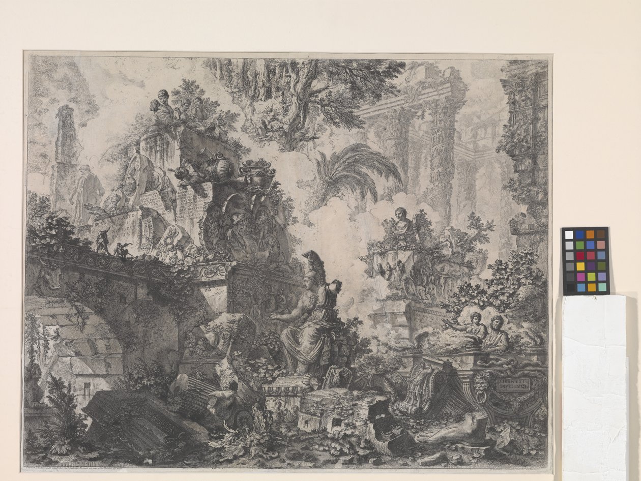 Frontispice med statue av Minerva (etsing) av Giovanni Battista Piranesi