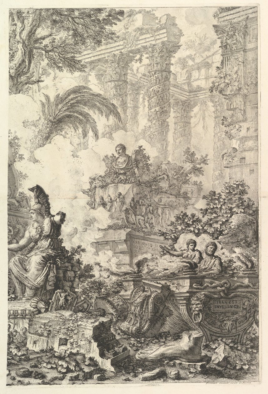 Frontispice, med Statue av Minerva, ca. 1748. av Giovanni Battista Piranesi