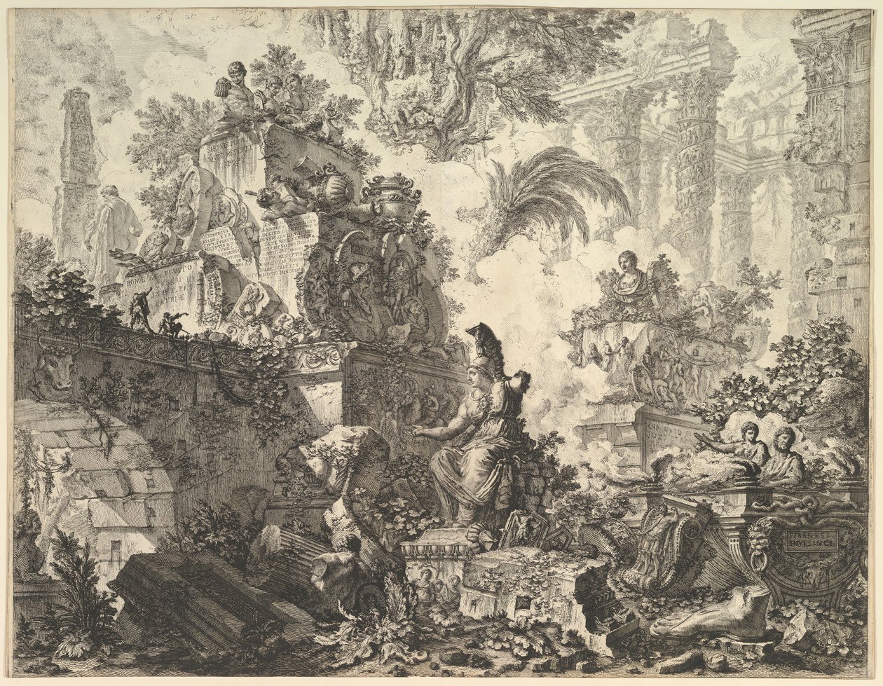Frontispice, med Statue av Minerva, ca. 1748. av Giovanni Battista Piranesi