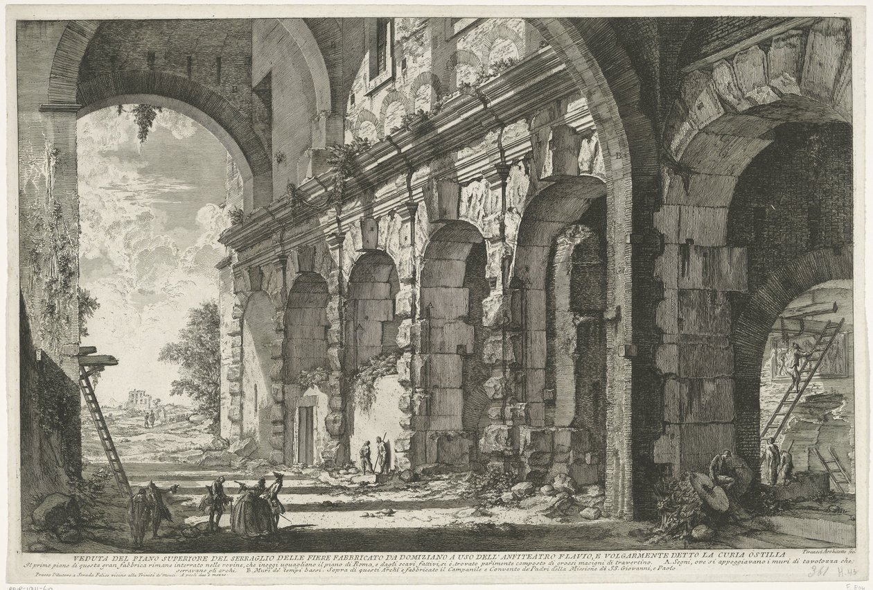 Fundering av de Santi Giovanni og Paolo te Roma Utsikt over øverste etasje av Serraglio delle Fiere bygget av Domitian for bruk av det flaviske amfiteateret og ofte kjent som Curia Ostilia (tittel på objekt) Gezichten op Roma (serietittel) Utsikt over R av Giovanni Battista Piranesi