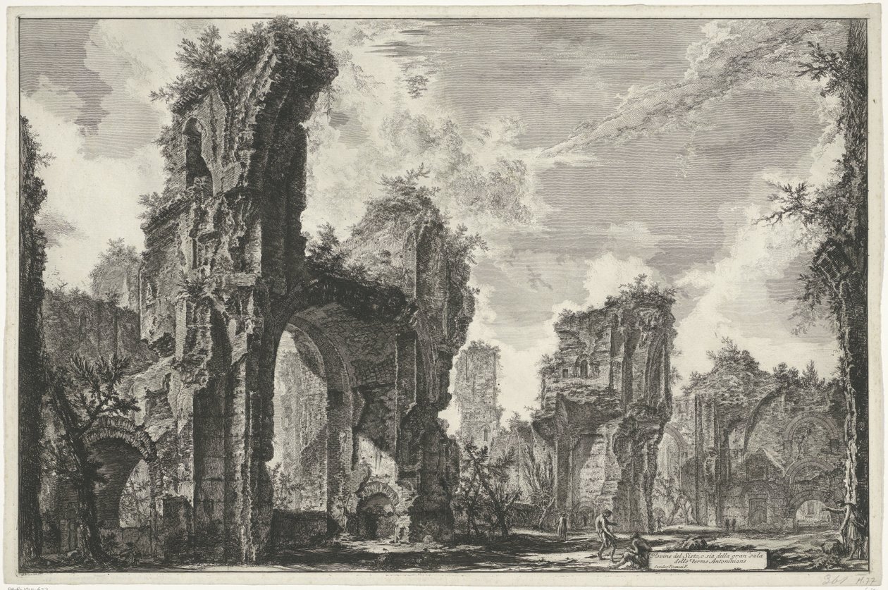 Gezichten op Roma, de Campagna, etc. (122 blader) Ruinene av Sisto, eller begge deler av den store salen til Antoninian Baths (tittel på objekt) Gezichten op Roma (serietittel) Utsikt over Roma designet og gravert av Giambattista Piranesi-arkitekten Ve (ne av Giovanni Battista Piranesi