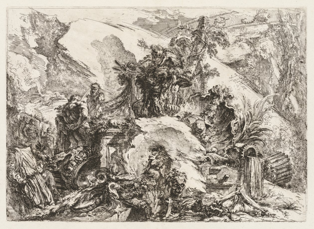 Groteschi: Ruiner med dødens hode og skjelett av Giovanni Battista Piranesi