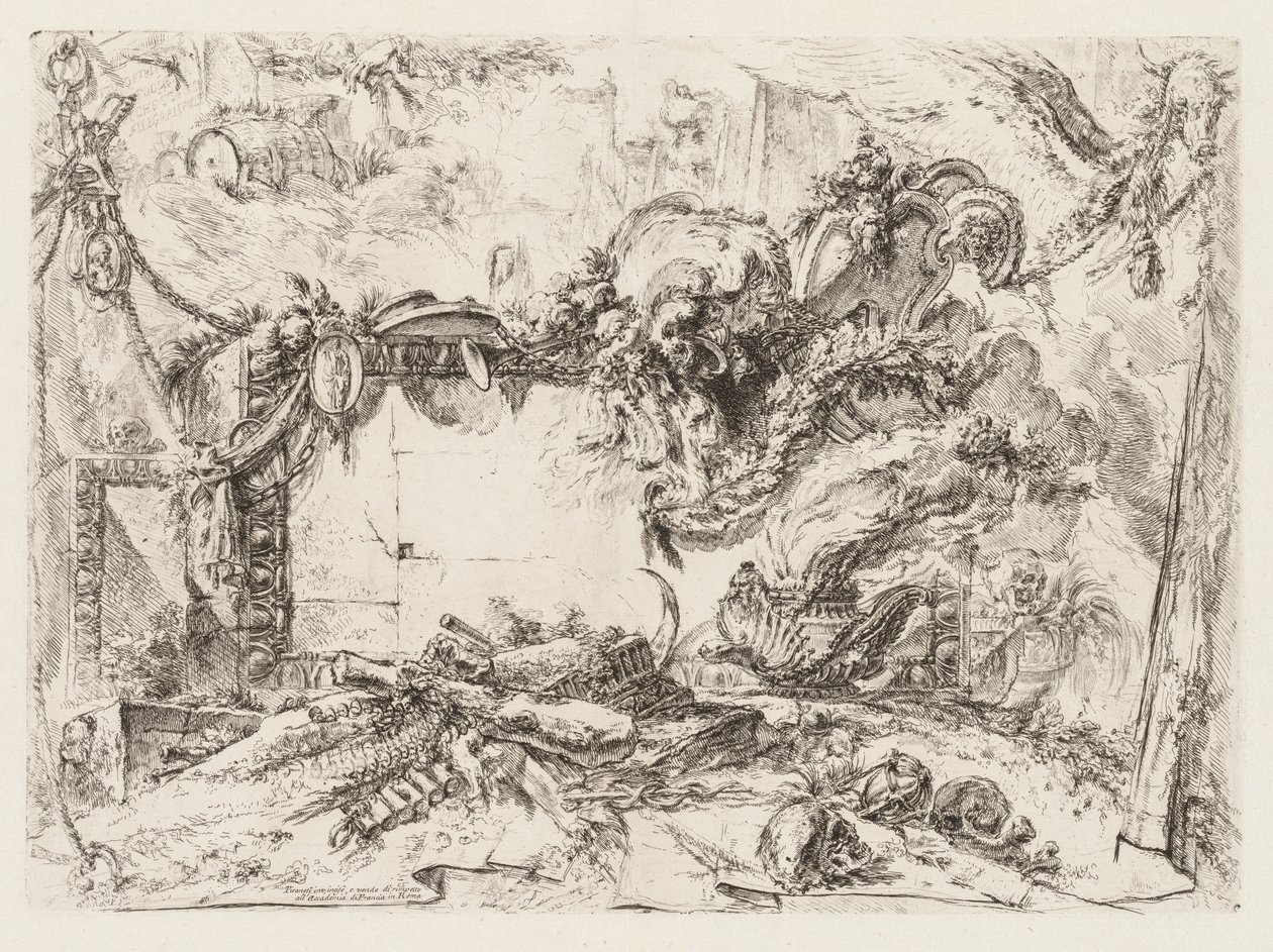 Groteschi: Ruiner med hodeskaller og en røykende vase av Giovanni Battista Piranesi