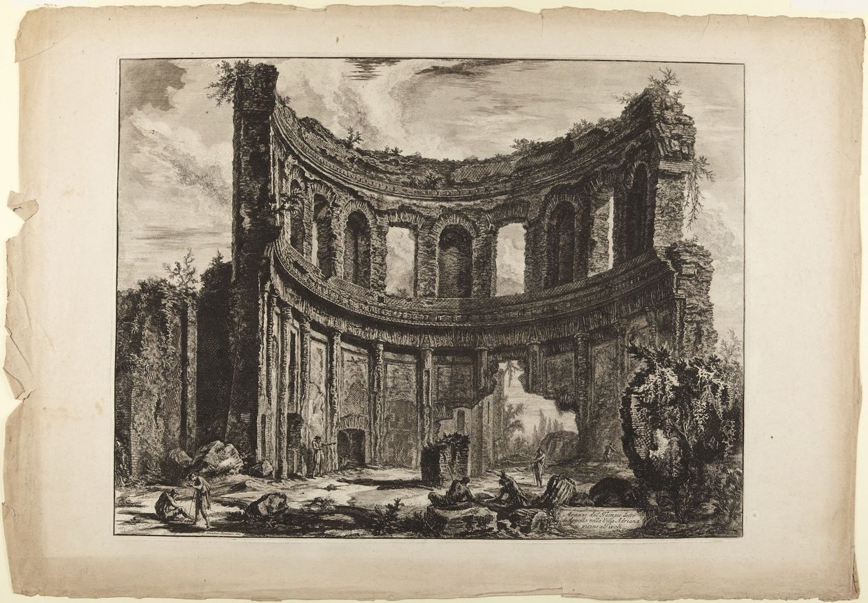 Hadrians villa. Rester av det mindre palasset, tidligere kalt Apollon-tempelet (fra serien Vedute di Roma, 1768) av Giovanni Battista Piranesi