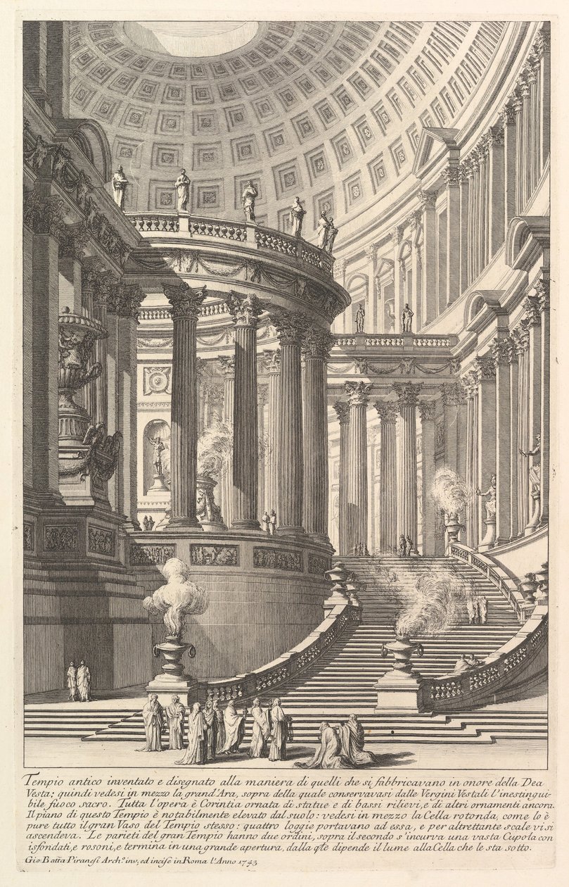 Imaginært gammelt tempel designet i stil med dem som ble bygget til ære for gudinnen ..., ca. 1750. av Giovanni Battista Piranesi