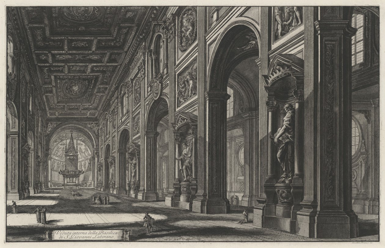 Interiørutsikt over basilikaen San Giovanni in Laterano (fra: Vedute di Roma) av Giovanni Battista Piranesi