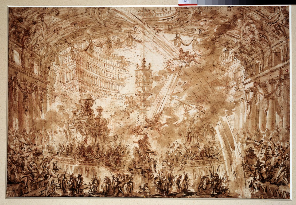 Inne i et palass: to Flying Renames kroner en karakter. Tegning av Giovanni Piranese (1720-1778) av Giovanni Battista Piranesi