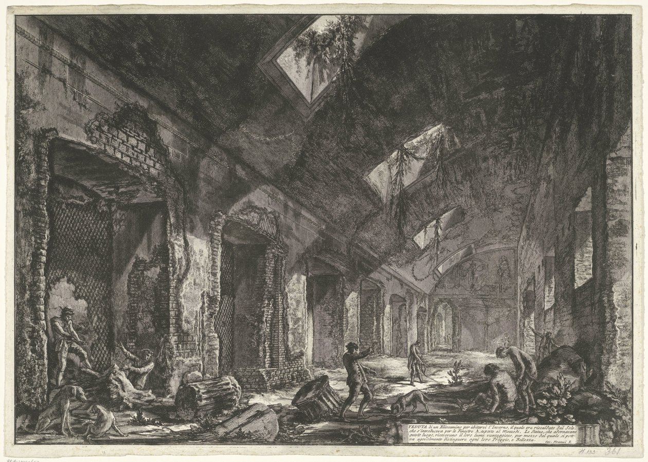 Interieur van de Heliocaminus Baden i de Villa Adriana t og Tivoli Utsikt over en Helio-peis å leve om vinteren, som ble varmet opp av solen, som ble introdusert gjennom vinduene (tittel på objekt) Gezichten op Roma (serietittel) Utsikt over Roma diseg av Giovanni Battista Piranesi
