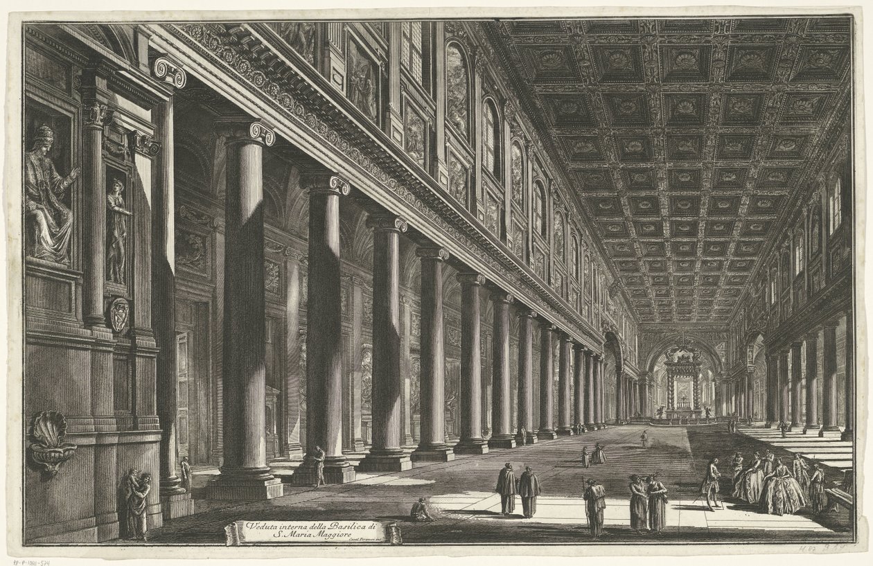 Interieur van de Santa Maria Maggiore te Roma Innvendig utsikt over basilikaen S. Maria Maggiore (tittel på objekt) Gezichten op Roma (serietittel) Utsikt over Roma designet og gravert av Giambattista Piranesi-arkitekten Ve (nez) iano (serietittel) av Giovanni Battista Piranesi