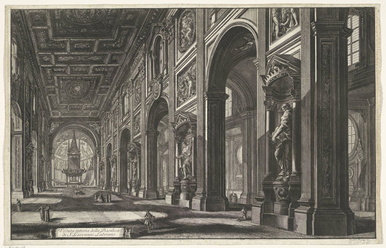 Interieur van de Sint-Jan van Lateranen te Roma Innvendig utsikt over basilikaen S. Giovanni Laterano (tittel på objekt) Gezichten op Roma (serietittel) Utsikt over Roma designet og gravert av Giambattista Piranesi-arkitekten Ve (nez) iano (serietittel) av Giovanni Battista Piranesi