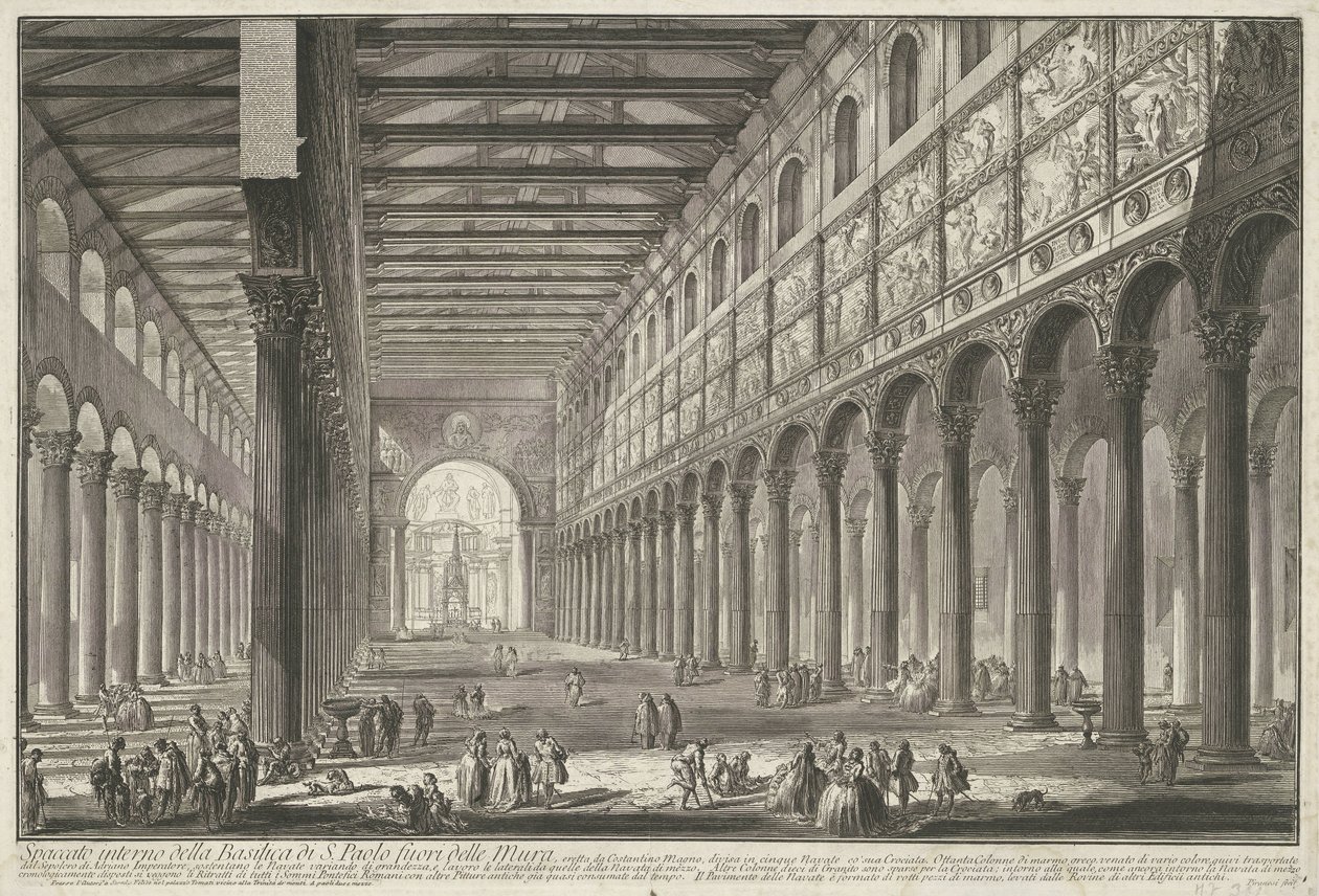 Interieur van de Sint-Paulus utenfor de Muren te Roma Innvendig visning av basilikaen S. Paolo fuori delle Mur (...) (tittel på objekt) Gezichten op Roma (serietittel) Utsikt over Roma designet og gravert av Giambattista Piranesi-arkitekten Ve (nez) iano av Giovanni Battista Piranesi