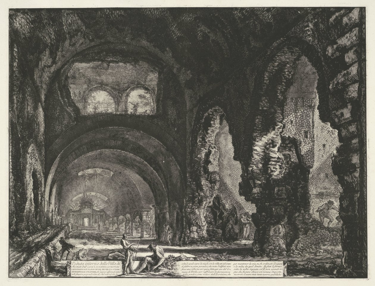 Interieur van de Tempel van Hercules Victor t og Tivoli Innvendig utsikt over Villa di Mecenate (tittel på objekt) Gezichten op Roma (serietittel) Utsikt over Roma designet og gravert av Giambattista Piranesi-arkitekten Ve (nez) iano (serietittel) av Giovanni Battista Piranesi