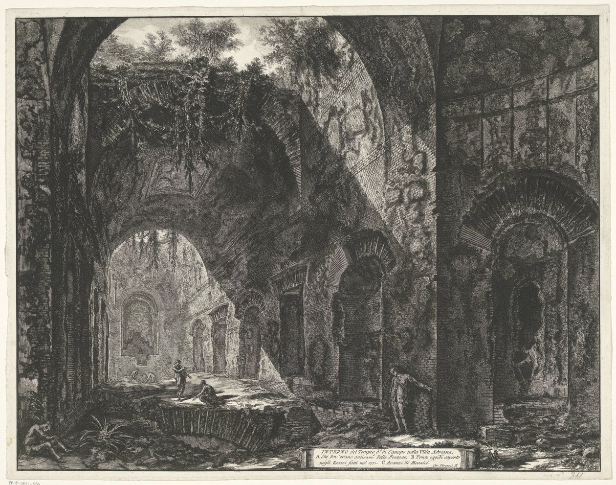 Interieur van de Tempel van de god Canopus i de Villa Adriana t og Tivoli Interiør i Canopus-tempelet i Villa Adriana (tittel på objekt) Gezichten op Roma (serietittel) Utsikt over Roma designet og gravert av Giambattista Piranesi-arkitekten Ve (ne av Giovanni Battista Piranesi
