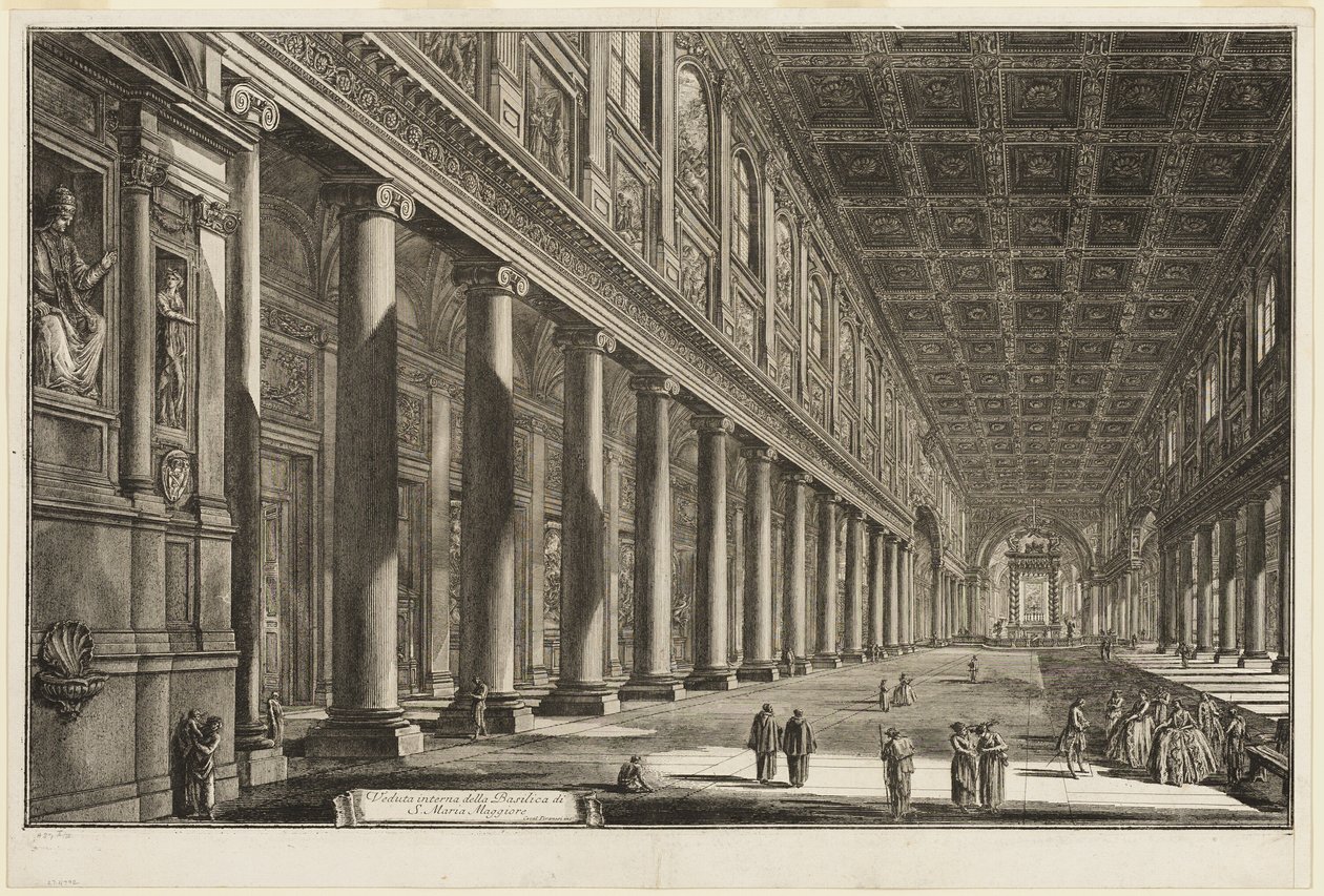 Innvendig utsikt over basilikaen S. Maria Maggiore, fra utsikt over Roma av Giovanni Battista Piranesi