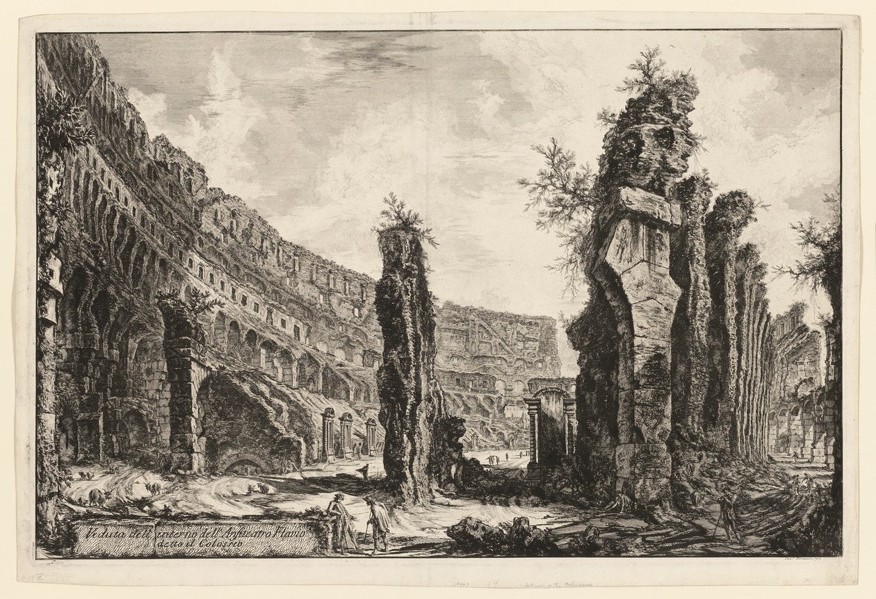 Innvendig utsikt over Colosseum, fra utsikt over Roma av Giovanni Battista Piranesi