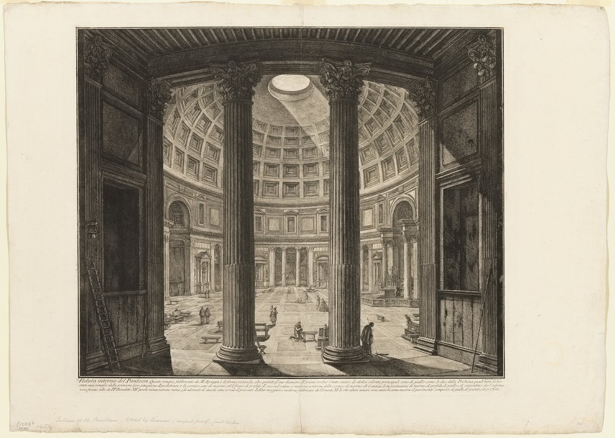 Innvendig utsikt over Pantheon, fra utsikt over Roma av Giovanni Battista Piranesi