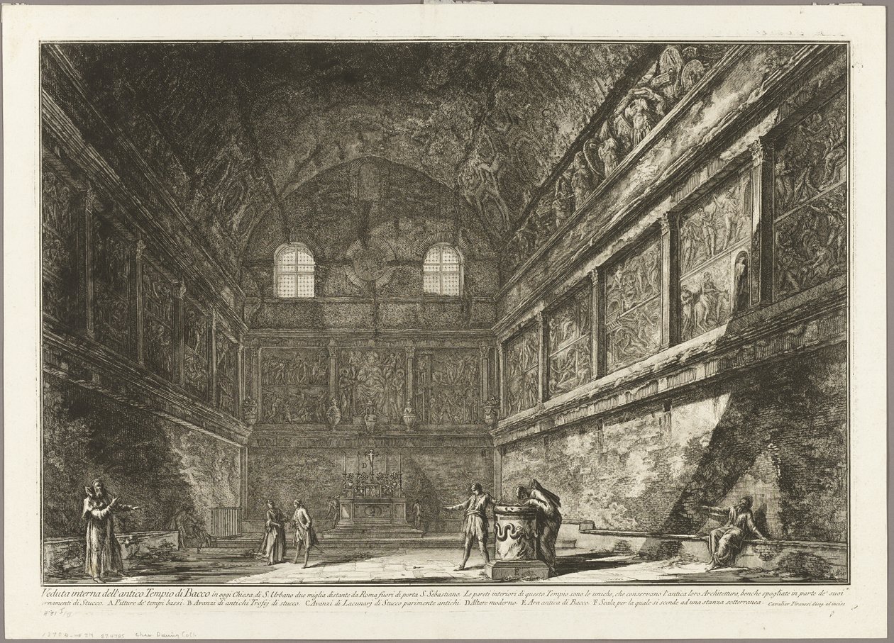 Innvendig utsikt over det gamle Bacchus-tempelet, nå kirken S. Urbano, to mil fra Roma, fra utsikt over Roma av Giovanni Battista Piranesi