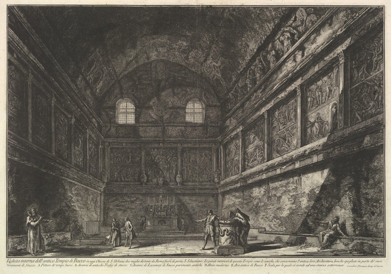 Innvendig utsikt over det gamle Bacchus-tempelet, nå kirken S. Urbano, to miles..., ca. 1750. av Giovanni Battista Piranesi