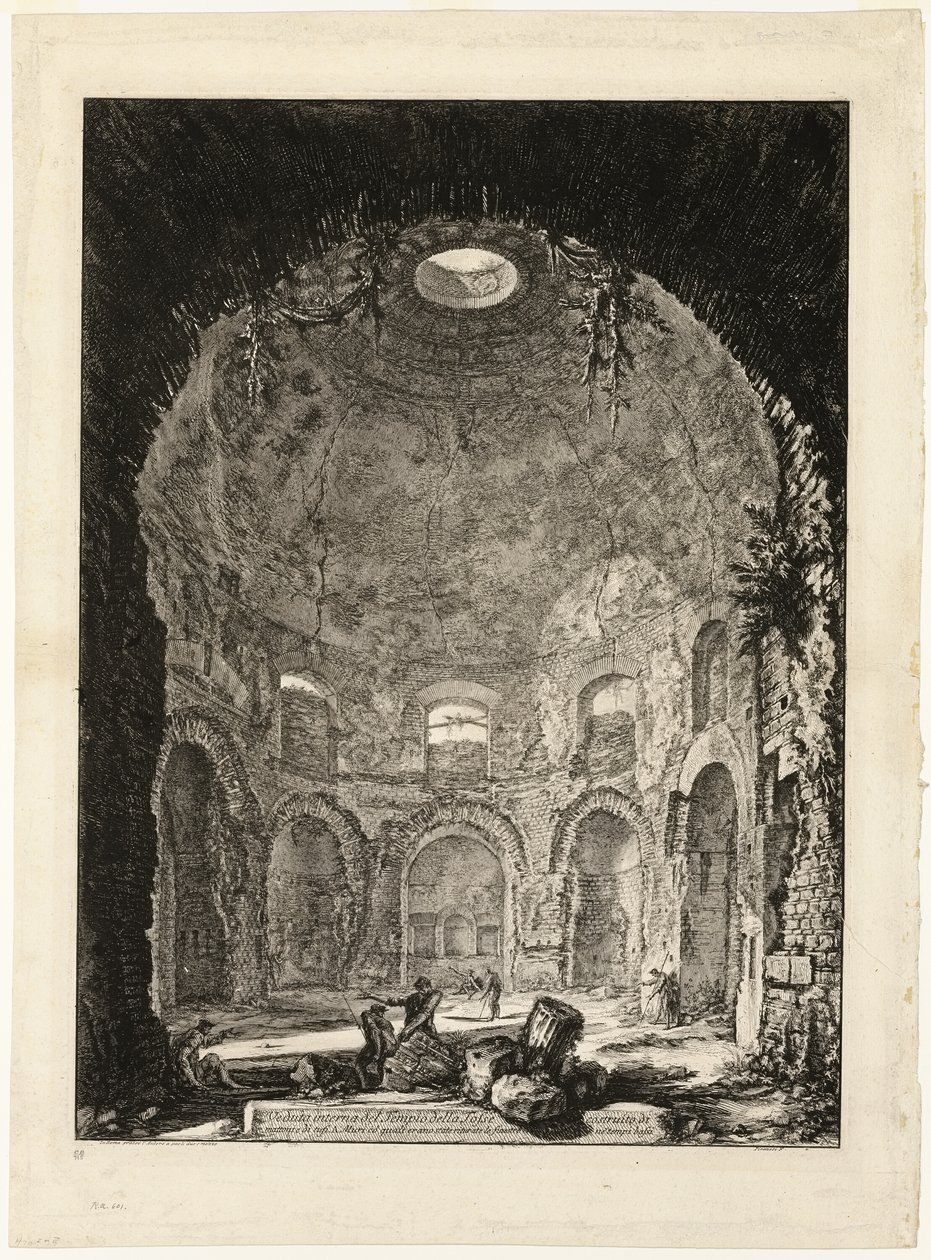 Innvendig visning av den såkalte Tempio della Tosse [Hostens tempel], fra utsikt over Roma av Giovanni Battista Piranesi