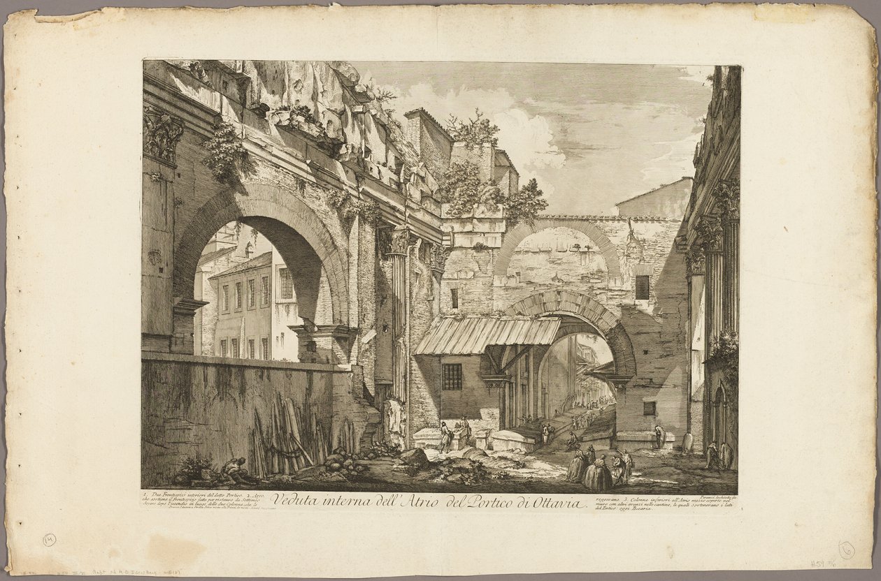 Innvendig visning av Atrium of Portico of Octavia, fra Views of Roma av Giovanni Battista Piranesi