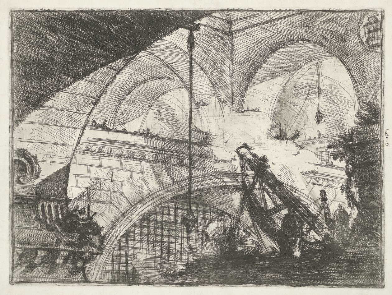 Kerker met hijsinstallatie Boog met schelpornament Kerkers (series title) Invenzioni Capric di Carceri all Acqua Forte (series title)   1368970   no       norwegian Successfully Translated  Original: ""Printemps, Daphnis et Chloe"" (Spring (Daphnis and Chl av Giovanni Battista Piranesi