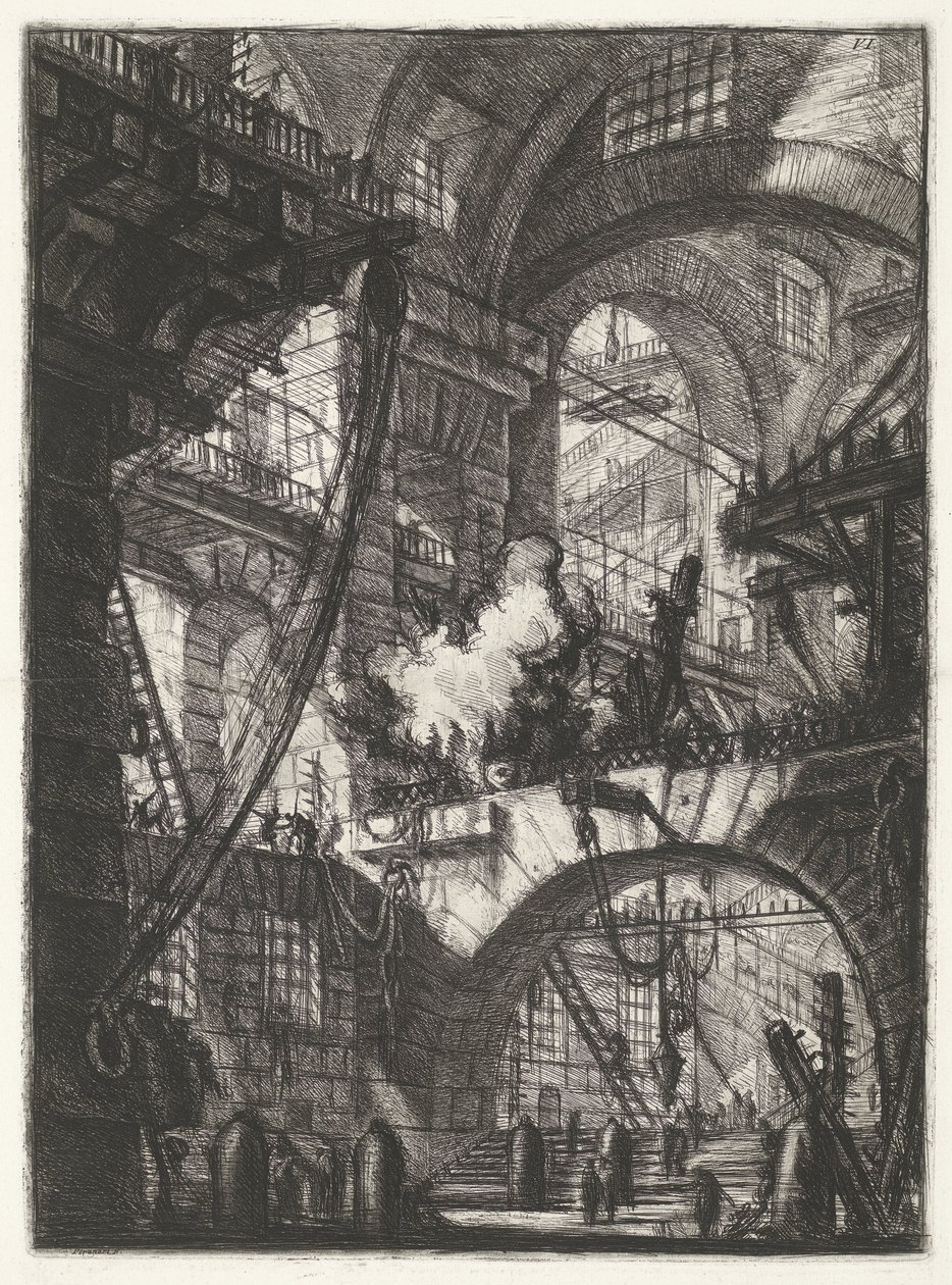Fangehull med rykende ild Fangehull (serietittel) Carceri d'invenzione (serietittel) av Giovanni Battista Piranesi