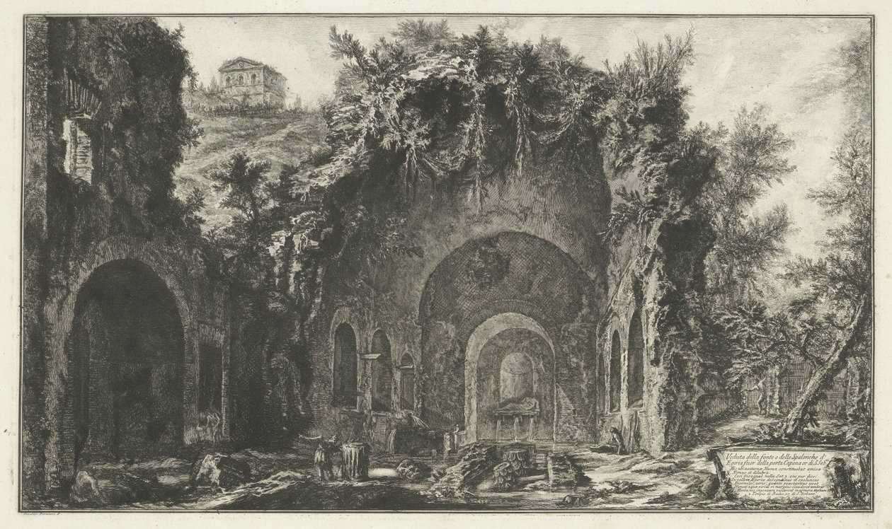 Nymphaeum van Egeria ved Roma Utsikt over kilden og hulene i Egypt utenfor Porta Capena eller di S. Seb.no (...) (tittel på objekt) Gezichten op Roma (serietittel) Utsikt over Roma designet og gravert av Giambattista Piranesi-arkitekten Ve (nez) ia av Giovanni Battista Piranesi