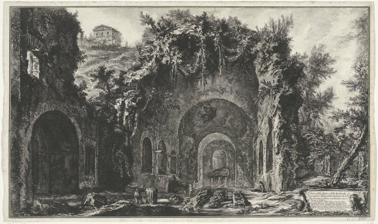 Nymphaeum van Egeria ved Roma Utsikt over kilden og hulene i Egypt utenfor Porta Capena eller di S. Seb.n (...) (tittel på objekt) Gezichten op Roma (serietittel) Utsikt over Roma designet og gravert av Giambattista Piranesi-arkitekten Ve (nez) ian av Giovanni Battista Piranesi