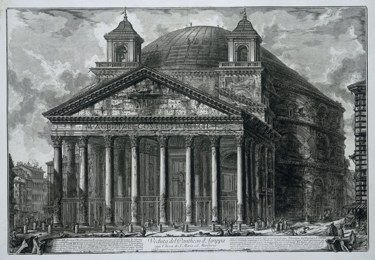 Pantheon i Roma Utsikt over Pantheon of Agrippa i dag Church of S. Maria ad Martyres (tittel på objekt) Gezichten op Roma (serietittel) Utsikt over Roma designet og gravert av Giambattista Piranesi-arkitekten Ve (nez) iano (serietittel) av Giovanni Battista Piranesi