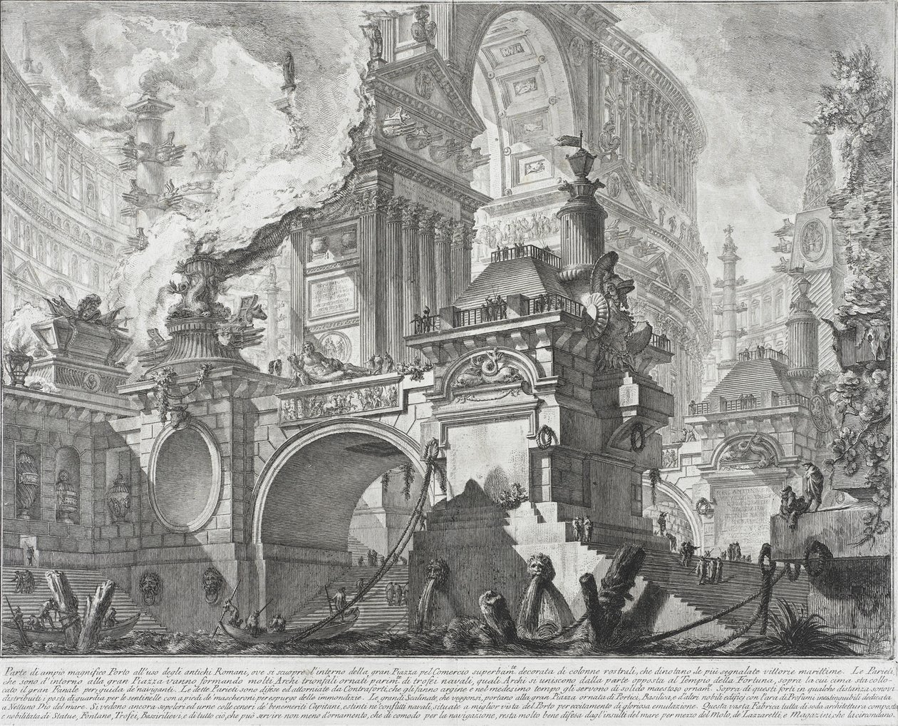 En del av en romslig og praktfull havn for bruk av de gamle romerne som åpner ut mot et stort markedstorg, 1761-80 av Giovanni Battista Piranesi