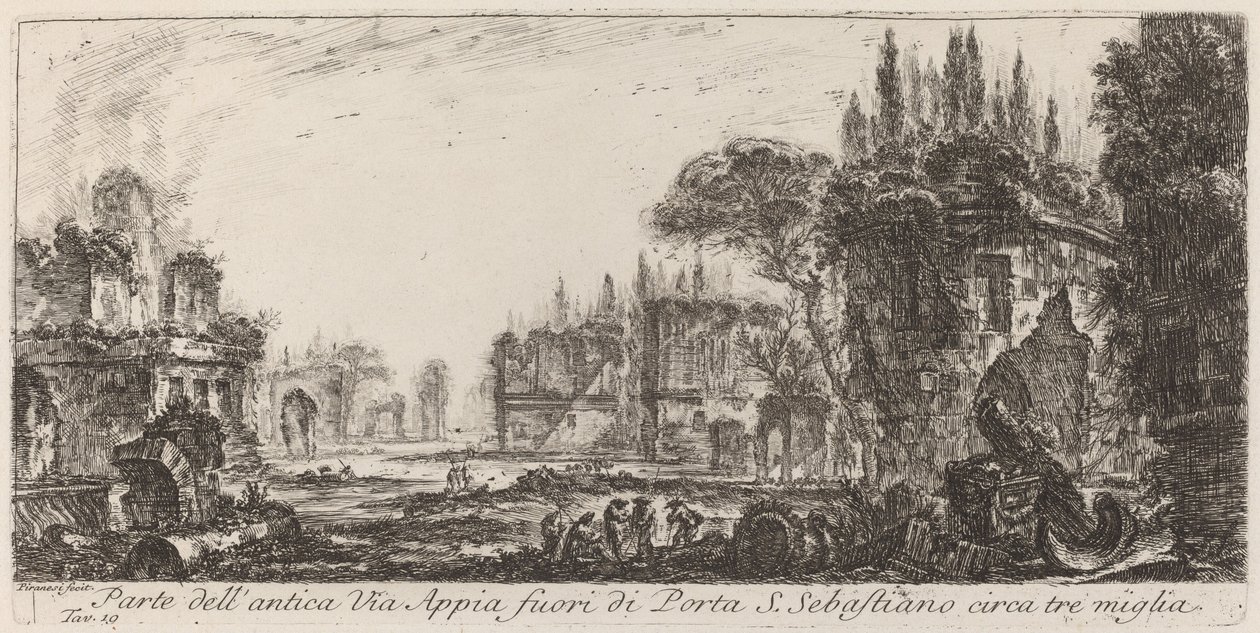 En del av den gamle Via Appia utenfor Porta S. Sebastiano av Giovanni Battista Piranesi