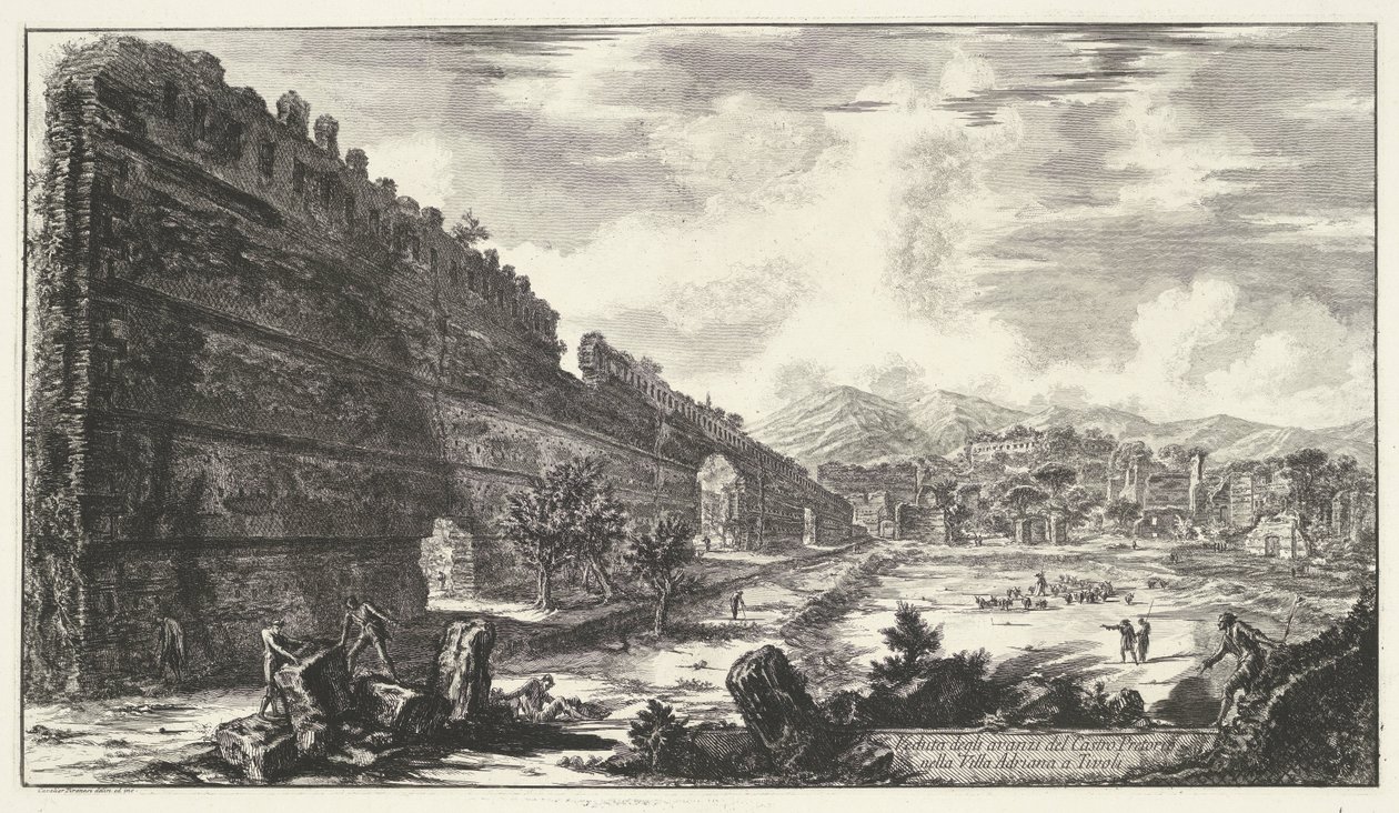 Pecile in de Villa Adriana te Tivoli Utsikt over restene av Castro Pretorio i Villa Adriana i Tivoli (tittel på objekt) Gezichten op Roma (serietittel) Utsikt over Roma tegnet og gravert av Giambattista Piranesi-arkitekten Ve(nez)iano (serietittel) av Giovanni Battista Piranesi