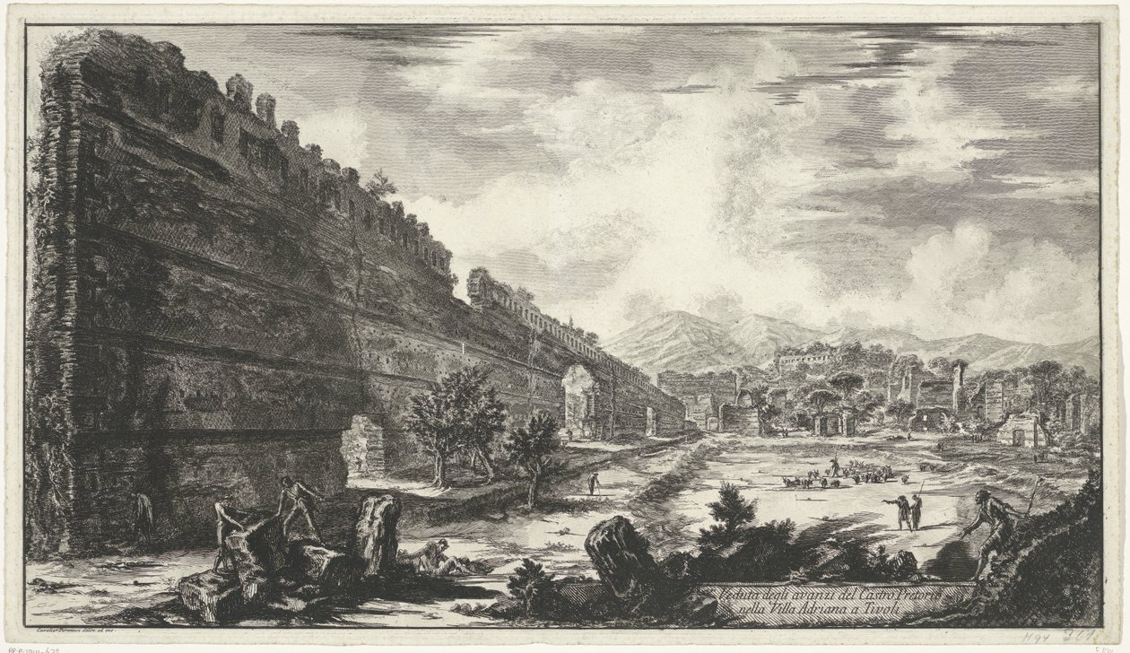 Pecile in de Villa Adriana t og Tivoli Utsikt over restene av Castro Pretorio i Villa Adriana i Tivoli (tittel på objekt) Gezichten op Roma (serietittel) Utsikt over Roma designet og gravert av Giambattista Piranesi-arkitekten Ve (nez) iano (serietittel av Giovanni Battista Piranesi