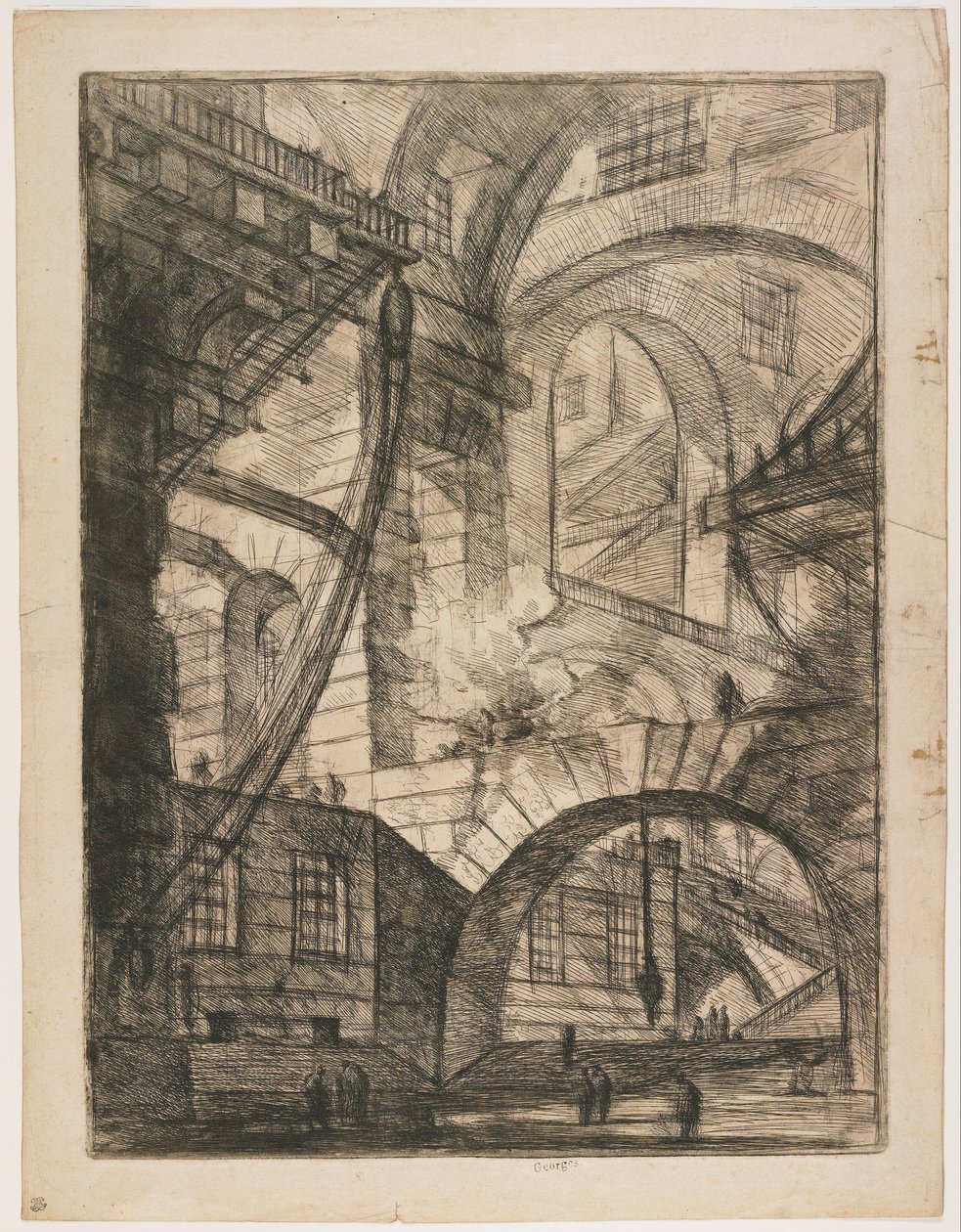 Perspective of Arches, with a Smoking Fire, Plate 6 fra Carceri d